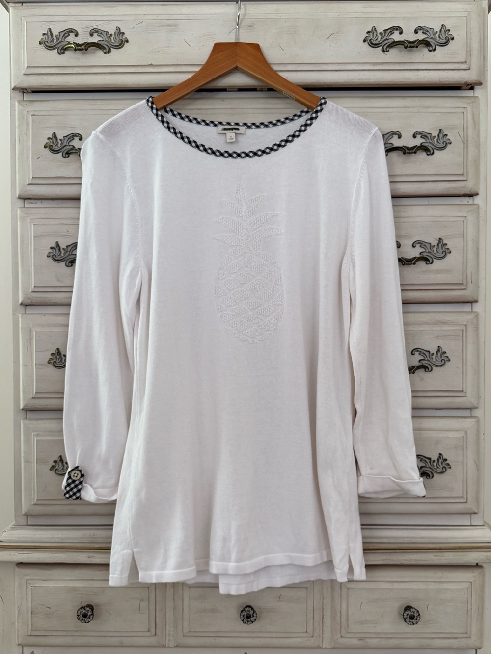 Talbots White Pineapple Cotton Top